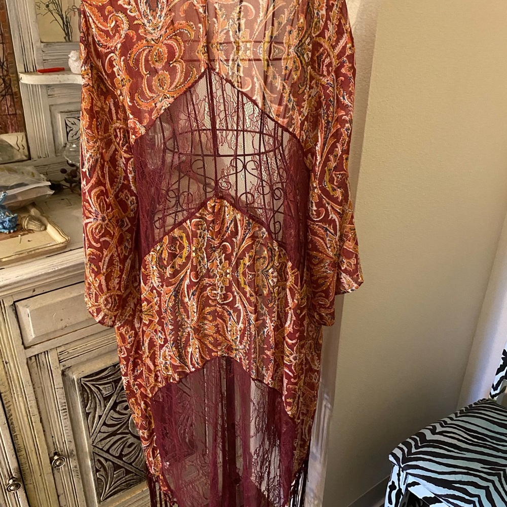Bohemian Paisley Fringe Robe - Rust Red - Picture 9 of 9